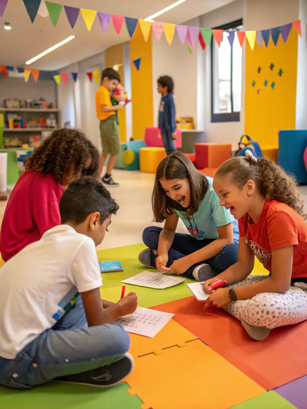 A dynamic image of children participating in a cultural workshop at ASSOC FREHEL MULTI SPORTS, highlighting the club's commitment to cultural enrichment and youth development.